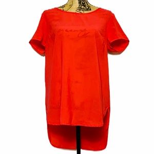 Coral Sheer Back Zip Short Sleeve Blouse L
